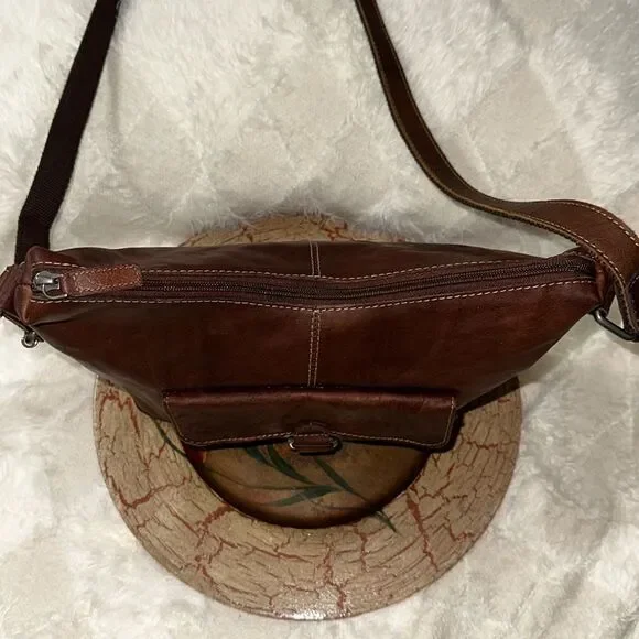 Rare Jack Georges Medium Brown Genuine Leather Vintage Messenger Crossbody Bag
